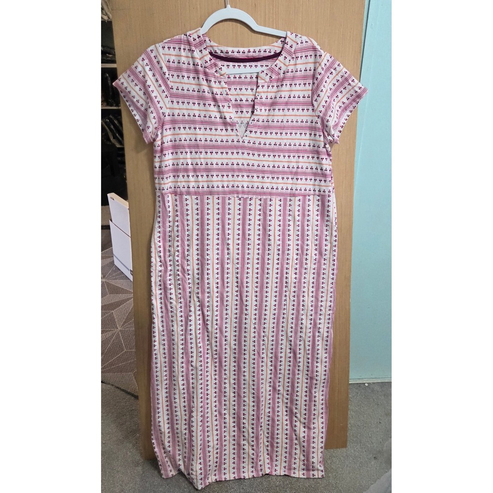 Stan Herman/QVC Size M Ladies Magenta 100% Cotton Printed Maxi Dress Side Slits‎